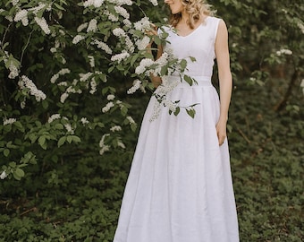 Handmade Linen A-Line Wedding Dress: Modest Bridal Gown