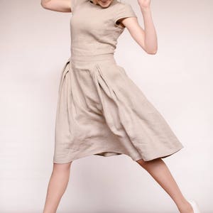 Flared Linen Occasion Dress, Mother of the Groom Dress, Custom Linen Dress, Elegant Linen Dress, Feminine Linen Attire, Timeless Linen Gown.