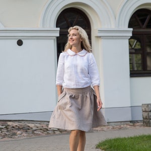 Peter Pan Collar Blouse, White Linen Blouse, Vintage Inspired Linen Top, Two Color Blouse, Sustainable Fashion Top, Linen Clothing. image 4