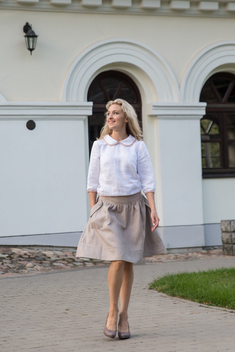 Peter Pan Collar Blouse, White Linen Blouse, Vintage Inspired Linen Top, Two Color Blouse, Sustainable Fashion Top, Linen Clothing. image 4