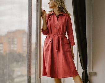 Robe manteau en lin, pardessus en lin, robe d'hiver en lin, robe d'automne en lin, cardigan en lin, trench-coat léger, manteau trapèze de tous les jours.