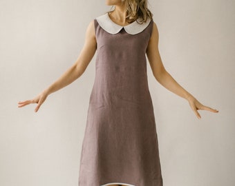 Casual Sleeveless Dress, Peter Pan Collar Dress, Simple Linen Frock, Modest Summer Dress, Ethical Linen Dress, Linen Tank Dress.