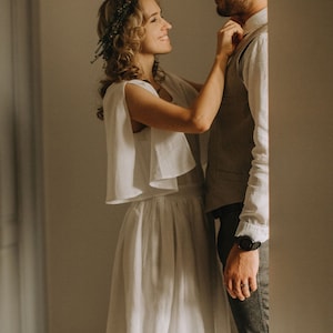Bohemian Linen Wedding Attire, Butterfly Sleeve Modest Wedding Dress, Boho Bridal Dress, Rustic Wedding Gown, Flax Baptism Dress.