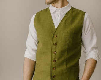 Linen Men's Vest, Waistcoat For Men, Boho Vest, Groom Vest, Casual Wedding Vest, Wedding Attire, Rustic Wedding Waistcoat, Linen Clothes.