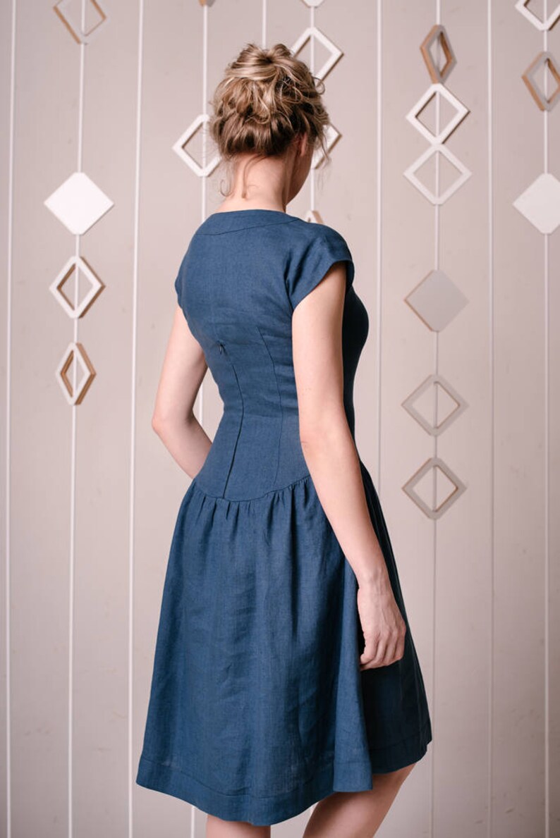 Wedding Guest Dress Linen Dress Women Dress Dark Blue | Etsy