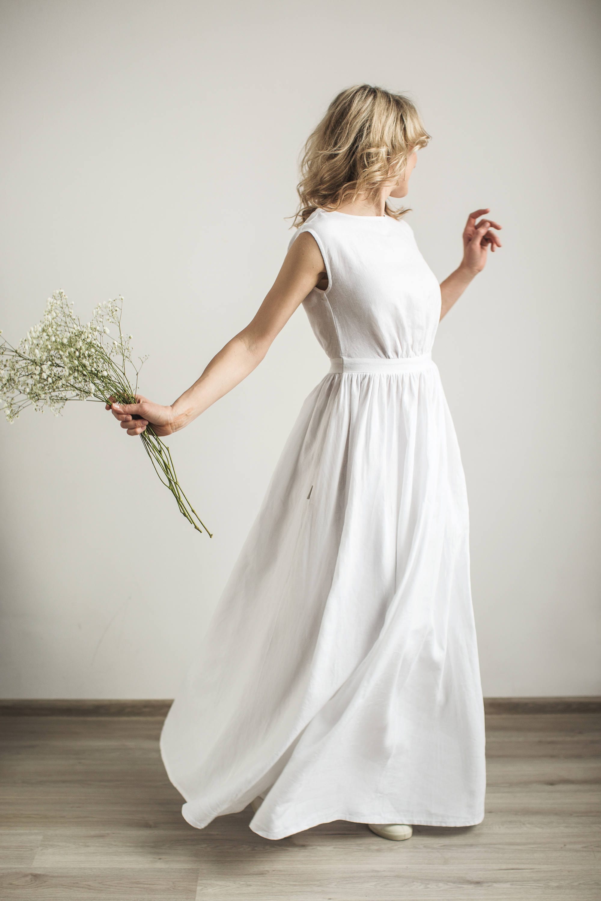 white christmas dresses Linen Boho V-Neck Wedding Dress Rome main image 0