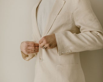Abrigo rústico de lino color marfil para hombre, ideal para bodas informales - Chaqueta de lino estilo bohemio.