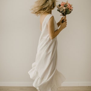 Open Back Asymmetrical Linen Wedding Dress, Goddess Bridal Dress, Loose And Fluttering Wedding Gown, Wedding Attire, Forest Wedding.