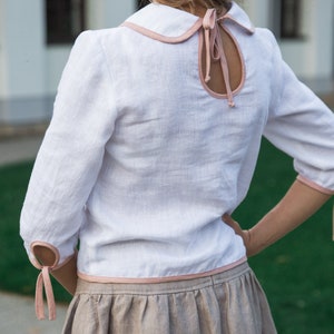 Peter Pan Collar Blouse, White Linen Blouse, Vintage Inspired Linen Top, Two Color Blouse, Sustainable Fashion Top, Linen Clothing. image 2