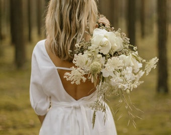 Romantic Linen Wedding Dress, Simple Rustic Wedding Dress, Natural Fiber Wedding Gown, Soft And Airy Wedding Attire, Country Chic Dress.