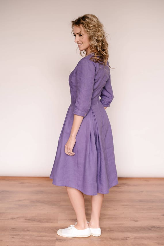 Wedding Guest Dress Linen Dress Purple Dress Lilac Dress Etsy