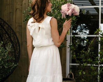 Sleeveless Linen Wedding Dress | Boho Bridal Gown | Open Back & Handmade Rustic Apparel