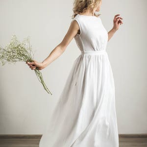 Boat Neck Linen Wedding Dress, Rustic Bridal Dress, Simply Elegant, Modest And Beautiful Wedding Dress, Minimalist Wedding Outfit.