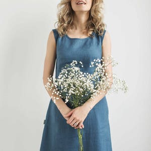 Made to Order Dress, Locally Made Dress, Minimalistic Blue Linen Dress, Eco-Friendly Apparel, Sustainable Fashion, Ethically Made Clothing. image 2