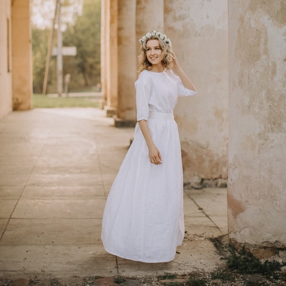 Modest Wedding Dress Linen Wedding Dress Robe De Mariee Etsy