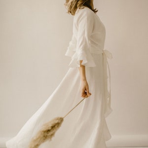 Ethereal Farm Wedding Dress: Modest Linen Gown for Rustic Country & Forest Ceremonies.