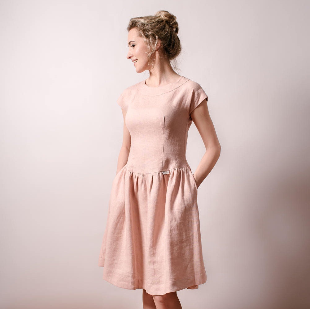 Wedding Guest Dress Dusty Rose Dress Pink Linen Dress Blush | Etsy