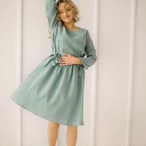 Minty Green Linen Dress, Modest Dress, Simple Linen Dress, Minimalist Dress, Loose Fit Linen Dress, Linen Clothes, Every Day Flax Clothing.