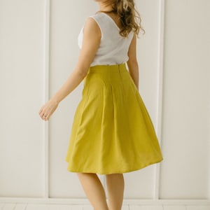 Linen Midi Skirt, Flowy Skirt, Pleated Skirt, High Waisted Skirt, Swing Skirt, Yellow Skirt, Lindy Hop Skirt, Jazz Skirt, A-Line Skirt. image 2