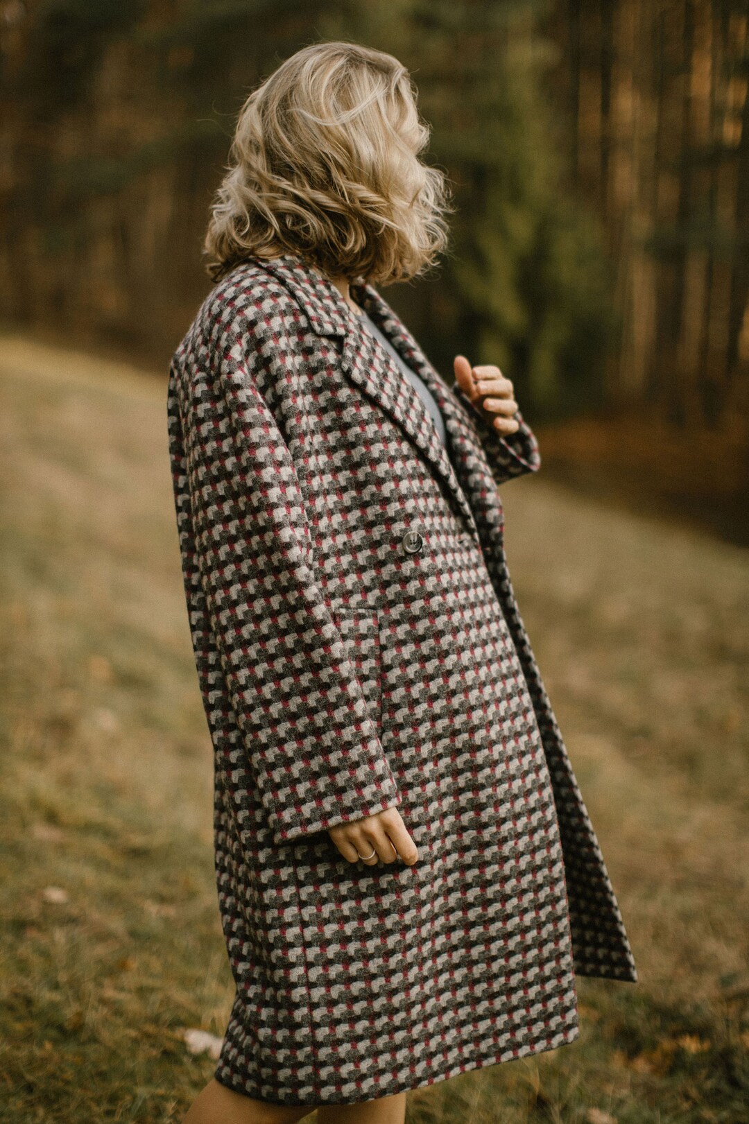 Wool Coat, Plaid Wool Coat, Grey Wool Coat, Oversize Wool Coat, Vintage Coat, Checkered Coat ...