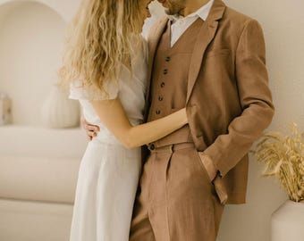 Complete Rustic Linen Wedding Suit / Charming, Slow Fashion, Timeless Attire For The Groom & Groomsmen.