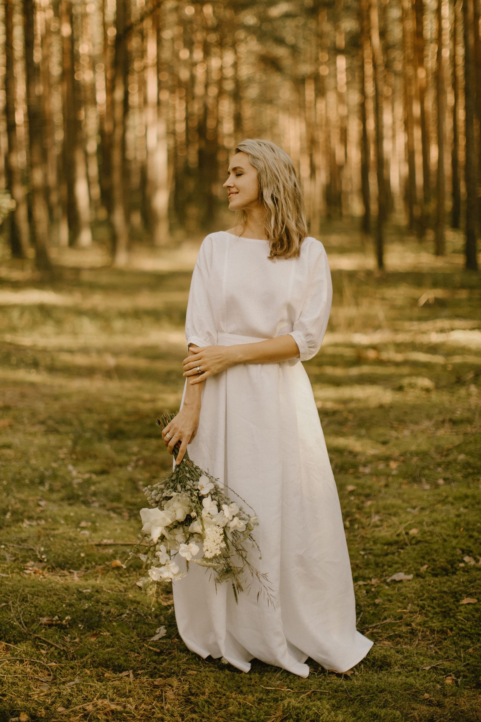 Minimalist Lithuanian Linen Wedding Dress with Open Back - Simple, Modest, Relaxed Fit Gown.