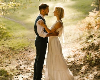 Forest Wedding Dress, Beach Wedding Dress, Casual Wedding Dress, Modest Wedding Dress, Simple Wedding Dress, Linen Bridal Dress.