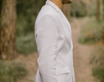 Modest Wedding Jacket, Casual Wedding Jacket, Simple Groom Jacket, Wedding Attire, Linen Clothing For Men, White Rustic Overcoat.