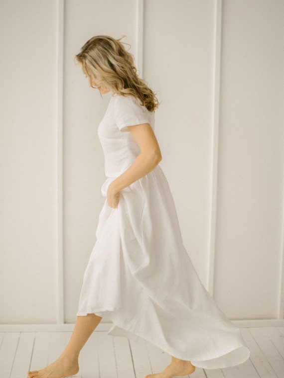 Minimalist Linen Two-Piece Wedding Dress / Simple, Modest and Casual Bridal Gown / Custom Made Minimalist Linen Two-Piece Wedding Dress / Simple, Modest and Casual Bridal Gown / Custom Made