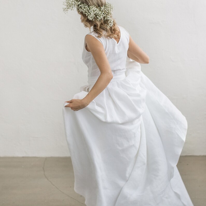 Linen Wedding Dress With A Train Belted Wedding Dress Modest Etsy