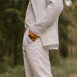 Elegant White Linen Wedding Suit for Men: Boho, Rustic, Beach, Casual 2-Piece Set.