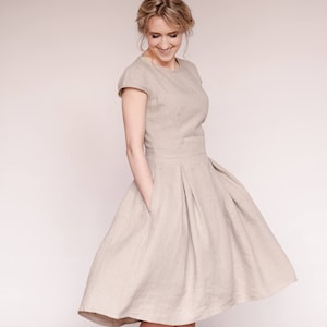 Flattering Linen Dress, Mother Of The Bride Dress, Elegant Linen Dress, Gathered Waist Dress, Special Occasion Dress, Classic Linen Dress.