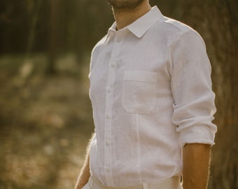 Lässiges Hochzeitshemd, Leinen Hochzeitshemd für Männer, rustikales Hemd, minimalistische und bescheidene Leinen (Flachs) Kleidung für Männer.