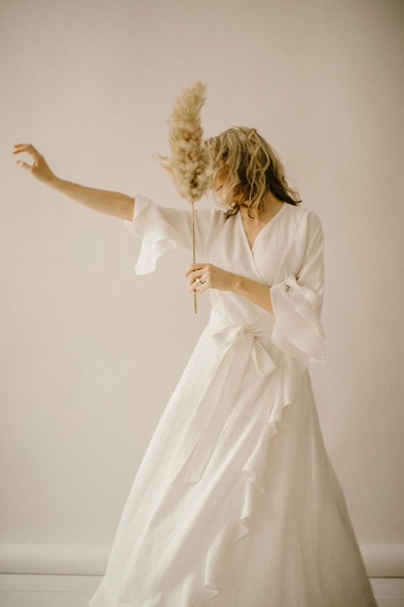 Linen Flowy Bridal Gown / Baltic-Inspired Wrap Wedding Dress / Ethically Crafted. Linen Flowy Bridal Gown / Baltic-Inspired Wrap Wedding Dress / Ethically Crafted.