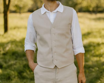 Rustic Nudie 3-Piece Linen Wedding Suit for Tropical Beach Ceremonies | Ethically Made | Nature-Inspired.
