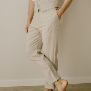Linen Trousers For Men, Linen Pants, Casual Wedding Pants, Modest Wedding Attire, Simple Wedding Pants, Linen (Flax) Clothes For Men.