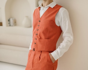 Classic Linen 2 Piece Wedding Suit / Tailored / For Relaxed, Rustic, Boho, Nature Ceremony / Terracotta