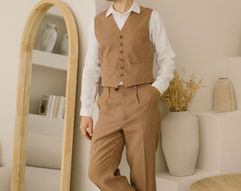 Linen Groom Suit / Rustic Boho 3 Piece Wedding Ensemble For Men / Ethically Made