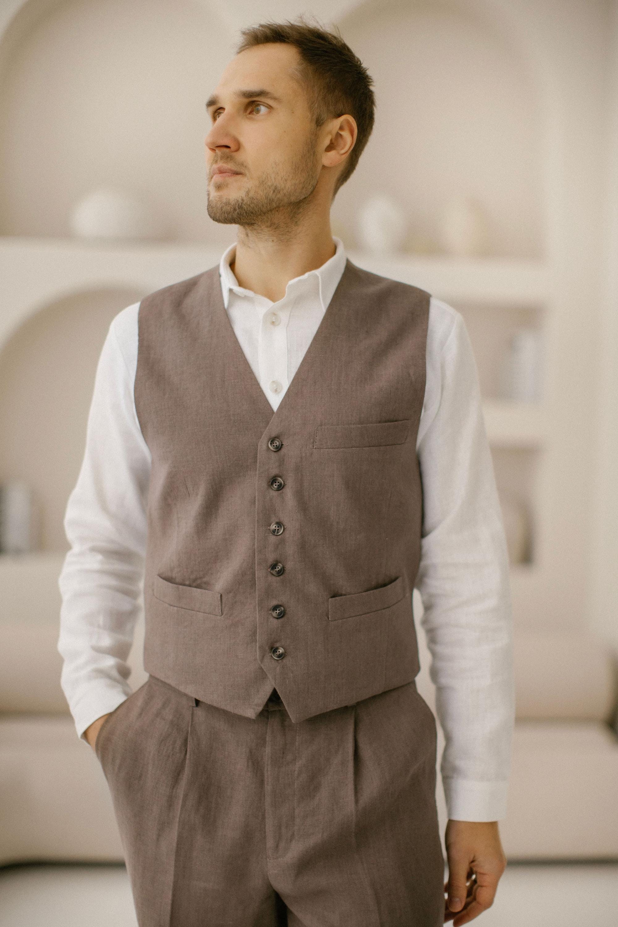 casual dress shirt and vest Navy vest and pants + light pink dress shirt
