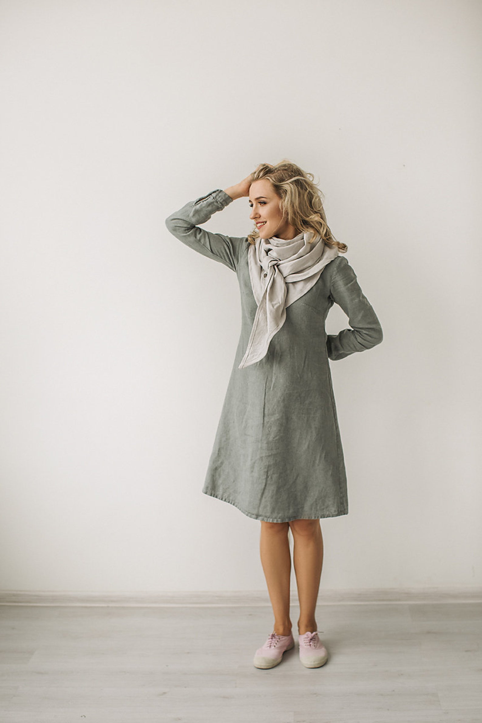 Grey Linen Dress Basic Linen Dress Modest Dress Minimal Etsy
