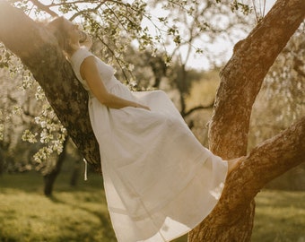 Linen Goddess Bridal Gown for Forest, Beach & Rustic Weddings - Simple, Bespoke Flax Dress.