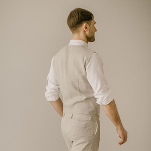 Gilet in lino fatto a mano per uomo – Realizzato su misura / Gilet rustico da uomo per sposo e testimoni immagine 3