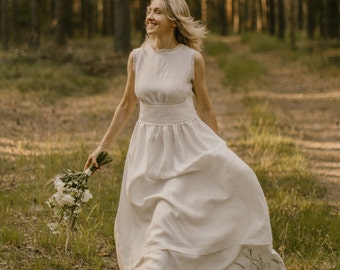Goddess Wedding Dress, Linen Ethno-Modern Wedding Gown, Forest Wedding Outfit, Baltic Wedding Dress, Bespoke Wedding Garment, Wedding Attire