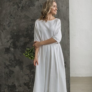 Loose Fit Linen Wedding Dress, Boat Neck Marriage Attire, Modest And Minimalistic Bridal Gown, Goddess Bridal Dress, Bohemian Dress.