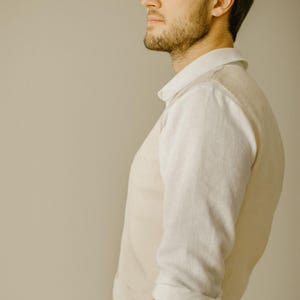 Gilet in lino fatto a mano per uomo – Realizzato su misura / Gilet rustico da uomo per sposo e testimoni immagine 17