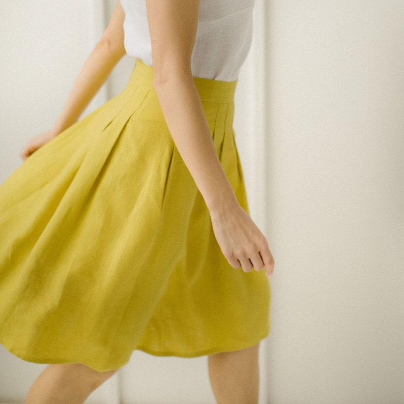 Linen Midi Skirt, Flowy Skirt, Pleated Skirt, High Waisted Skirt, Swing Skirt, Yellow Skirt, Lindy Hop Skirt, Jazz Skirt, A-Line Skirt. image 3