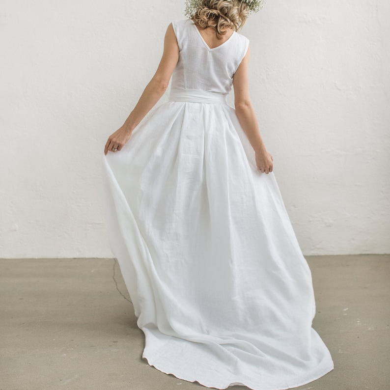 Linen Wedding Dress With A Train Modest Wedding Dress Beach Etsy