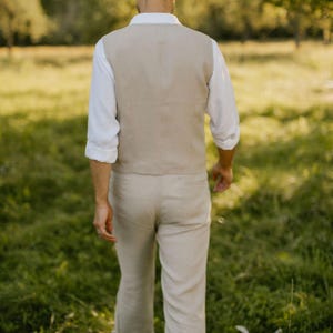 Gilet in lino fatto a mano per uomo – Realizzato su misura / Gilet rustico da uomo per sposo e testimoni immagine 12