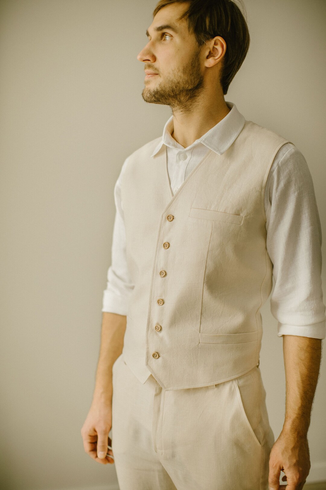 Men's Linen Vest Men's Linen Waistcoat Groom Etsy