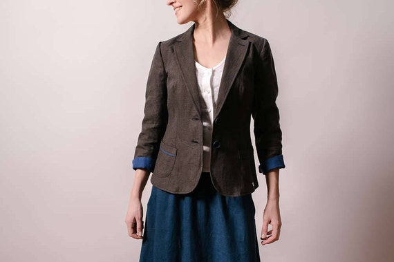 Linen Jacket Women Linen Blazer Brown 